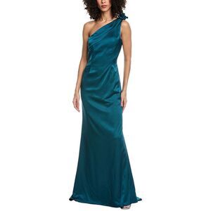 Rene Ruiz Womens  One-Shoulder Satin Column Gown, Blue